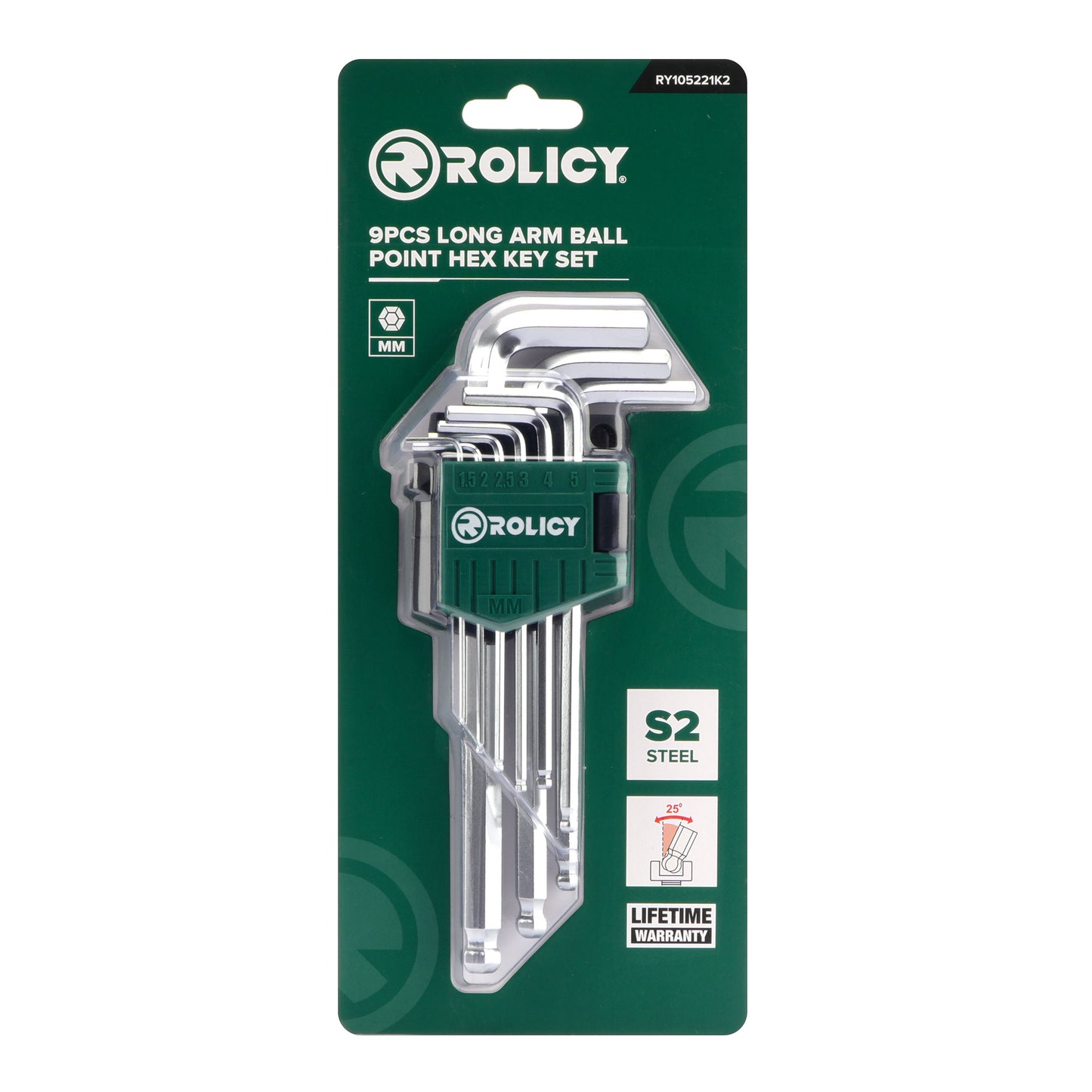 Rolicy 9pcs Long Arm Ball Point Hex Key Set